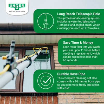 Window Cleaner Water Fed Rinse n Go 1.5m High Reach Set for Cars, Bikes, Vans & Ground Floor Window Cleaning & more by UNGER