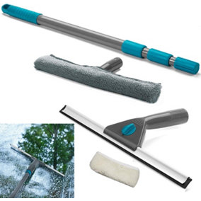 Window Cleaning Tool Mop Wash & Wipe Set Extension Pole Telescopic Squeegee Kit