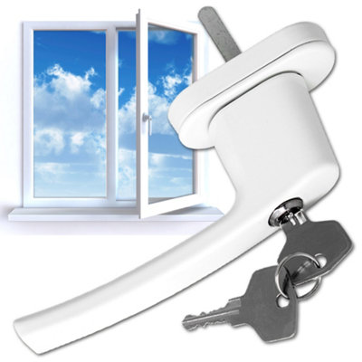Window Handles - set of 2, built-in lock, 2 keys per handle, for UPVC, aluminium, & some timber windows - white