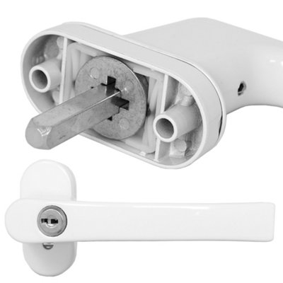 Window Handles - set of 2, built-in lock, 2 keys per handle, for UPVC, aluminium, & some timber windows - white
