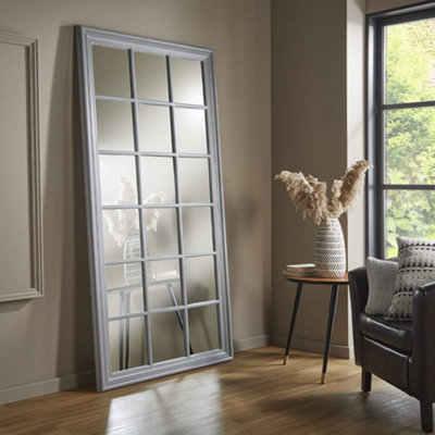 Window Mirror Cambridge Rectangular Shape with Grey Frame for Hanging in living room, bedroom- H 180cm x W 90cm x D 4cm