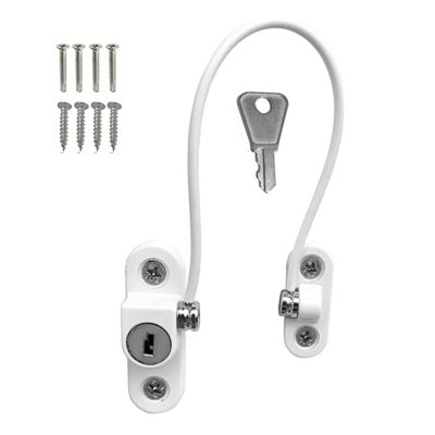 Window Restrictor - Key Lockable Window Safety Cable - White