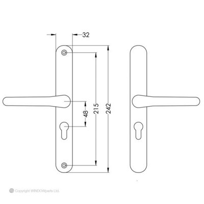 Windowparts Lever/Lever Inline Door Handle - Suits Aluminium Locks - Silver - 125572