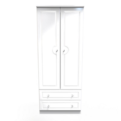 Windsor 2 Door 2 Drawer Wardrobe in White Gloss (Ready Assembled)