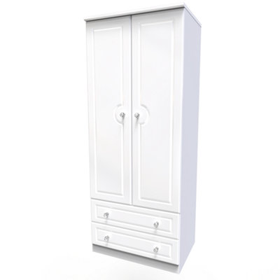 Windsor 2 Door 2 Drawer Wardrobe in White Gloss (Ready Assembled)