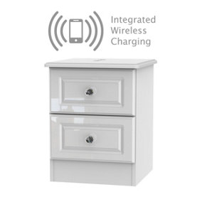 Windsor 2 Drawer Bedside  - WIRELESS CHARGING in White Gloss (Ready Assembled)