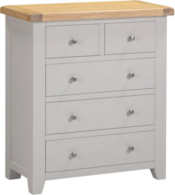 Windsor 3+2 Drawer Chest Pebble Grey with Real Oak Top Fully Assembled