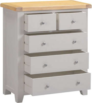 Windsor 3+2 Drawer Chest Pebble Grey with Real Oak Top Fully Assembled