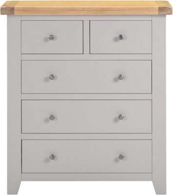 Windsor 3+2 Drawer Chest Pebble Grey with Real Oak Top Fully Assembled