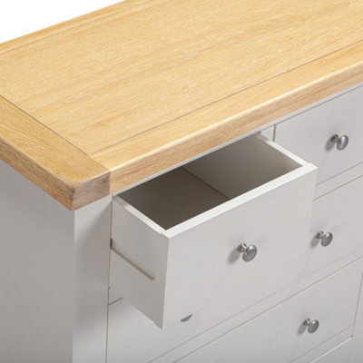 Windsor 3+2 Drawer Chest Pebble Grey with Real Oak Top Fully Assembled