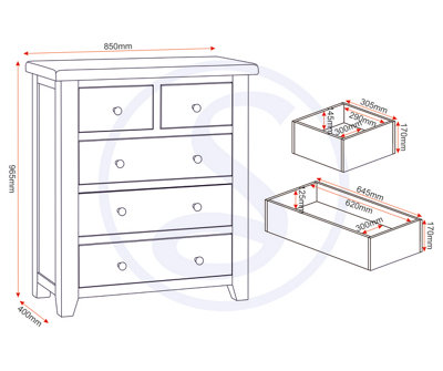 Windsor 3+2 Drawer Chest Pebble Grey with Real Oak Top Fully Assembled