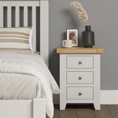 Windsor 3 Drawer Bedside  Ivory with Oak Top  Fully Assembled