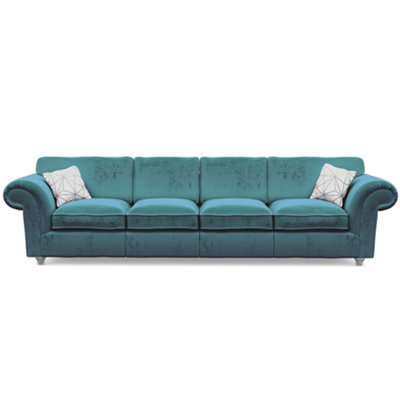 Windsor 4 Seater Teal Sofa - Silver Feet