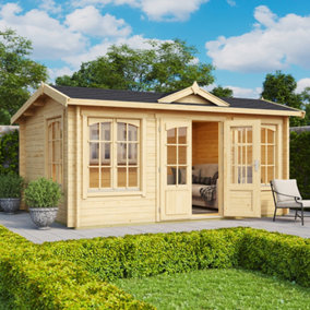 Windsor 44-Log Cabin, Wooden Garden Room, Timber Summerhouse, Home Office - L440 x W340.8 x H239.4 cm