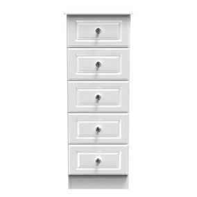 Windsor 5 Drawer Tallboy in White Gloss (Ready Assembled)