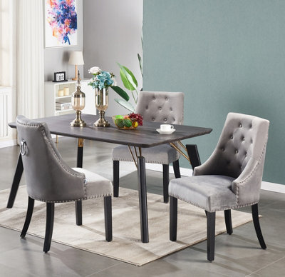 Windsor Cosmo LUX 5PCs Dining Set includes a Black Dining Table and Set of 4 Dark Grey Dining Chairs