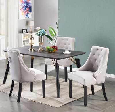 Windsor Cosmo LUX 5PCs Dining Set includes a Black Dining Table and Set of 4 Light Grey Dining Chairs