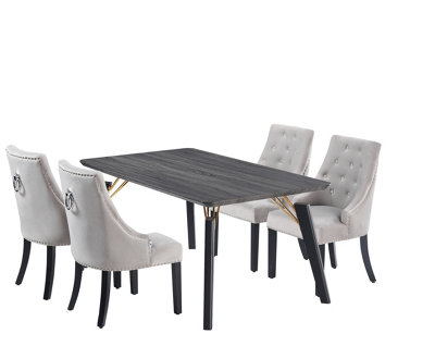 Windsor Cosmo LUX 5PCs Dining Set includes a Black Dining Table and Set of 4 Light Grey Dining Chairs
