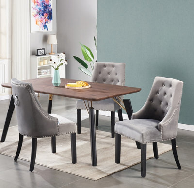 Windsor Cosmo LUX 5PCs Dining Set includes a Walnut Dining Table and Set of 4 Dark Grey Dining Chairs