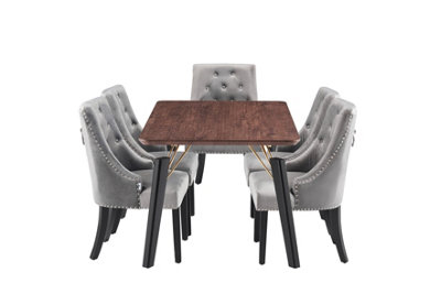 Windsor Cosmo LUX 5PCs Dining Set includes a Walnut Dining Table and Set of 4 Dark Grey Dining Chairs