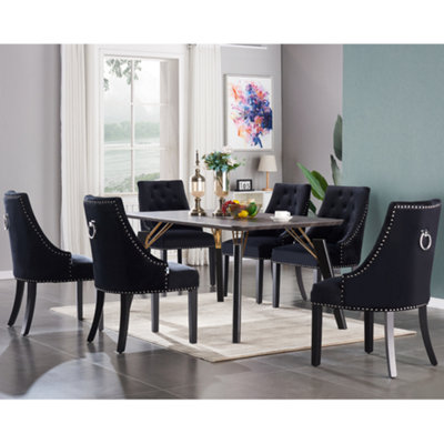 Windsor Cosmo LUX 7PCs Dining Set includes a Black Dining Table and Set of 6 Black Dining Chairs