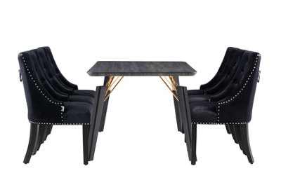 Windsor Cosmo LUX 7PCs Dining Set includes a Black Dining Table and Set of 6 Black Dining Chairs