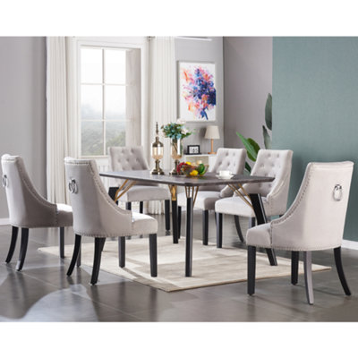 Windsor Cosmo LUX 7PCs Dining Set includes a Black Dining Table and Set of 6 Light Grey Dining Chairs