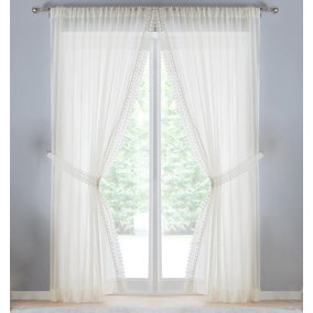 Windsor Cream Crushed Voile Panel with Marame Trim and Tie Back - Pair 140 x 122cm (55x48")