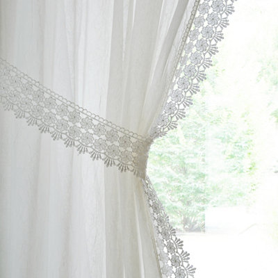 Windsor Cream Crushed Voile Panel with Marame Trim and Tie Back - Pair 140 x 122cm (55x48")