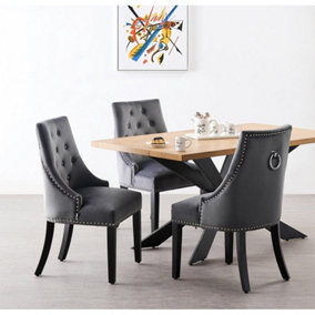 Windsor Duke Lux Dining Set, a Table with 4 Chairs, Oak Table & Dark Grey Chairs