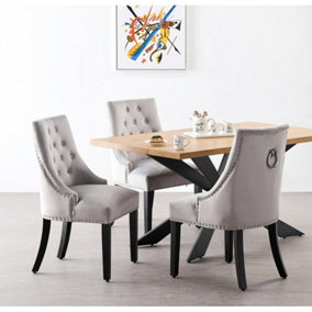 Windsor Duke Lux Dining Set, a Table with 4 Chairs, Oak Table & Light Grey Chairs