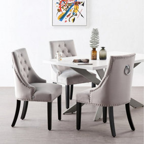 Windsor Duke Lux Dining Set, a Table with 4 Chairs, White Table & Light Grey Chairs