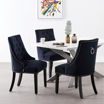 Windsor Duke LUX Dining Set Includes a White Dining Table and Set of 6 Black Chairs
