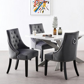 Windsor Duke LUX Dining Set Includes a White Dining Table and Set of 6 Dark Grey Chairs