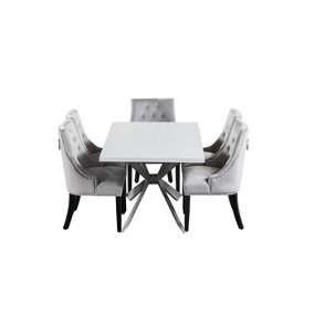 Windsor Duke LUX Dining Set Includes a White Dining Table and Set of 6 Light Grey Chairs