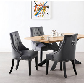 Windsor Duke LUX Dining Set Includes an Oak Dining Table and Set of 6 Dark Grey Chairs