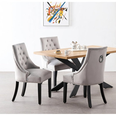 Windsor Duke LUX Dining Set Includes an Oak Dining Table and Set of 6 Light Grey Chairs