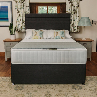 Windsor Extra Firm High Density Foam Supreme Divan Bed Set 3FT Single 2 Drawers Side - Naples Slate