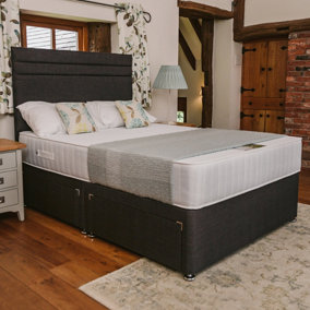 Windsor Extra Firm High Density Foam Supreme Divan Bed Set 4FT6 Double 2 Drawers Side - Naples Slate