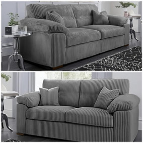 Windsor Grey Jumbo Cord Upholstered 3 + 2 Sofa Set