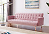 Windsor Luxury Fabric Sofa Bed Pink Velvet with Metal Rose Gold Legs Clic Clac Sofabed Tufted Button Backrest Seat Track Armrests