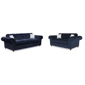Windsor Midnight 3 Seater & 2 Seater Sofas - Brown Feet