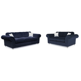 Windsor Midnight 3 Seater & 2 Seater Sofas - Silver Feet