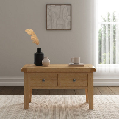 Windsor Natural Oak Coffee Table with Drawers Fully Assembled