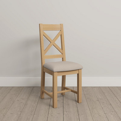 Windsor Pair Chairs Real Natural Oak with Oat Fabric Seat Box of 2 Fully Assembled