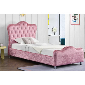 Windsor Princess Pink Crushed Velvet Bed Frame with Under-Bed Storage Single 3ft
