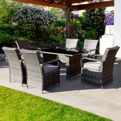 Windsor Rattan 6 Seat Rectangular Dining Set in Grey