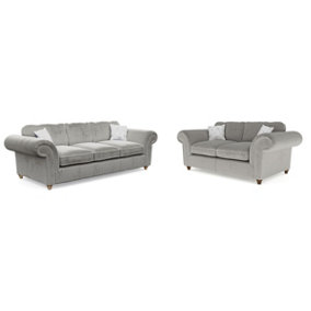 Windsor Silver 3 Seater & 2 Seater Sofas - Brown Feet