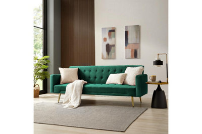Windsor Sofa Bed, Green Velvet Gold Legs