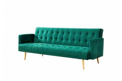 Windsor Sofa Bed, Green Velvet Gold Legs